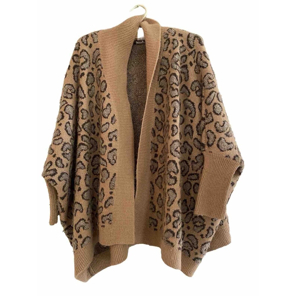 Anthropologie Akemi Kin Chunky Knit Open‎ Cardigan Leopard Print OS STRETCH Kors